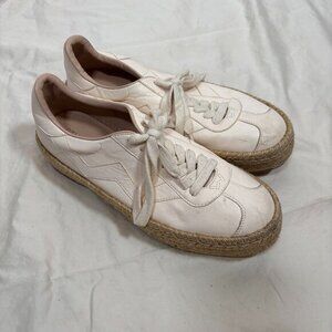 Stuart Weitzman Womens White Leather Espadrille Sneakers Platform Shoes Size 8.5